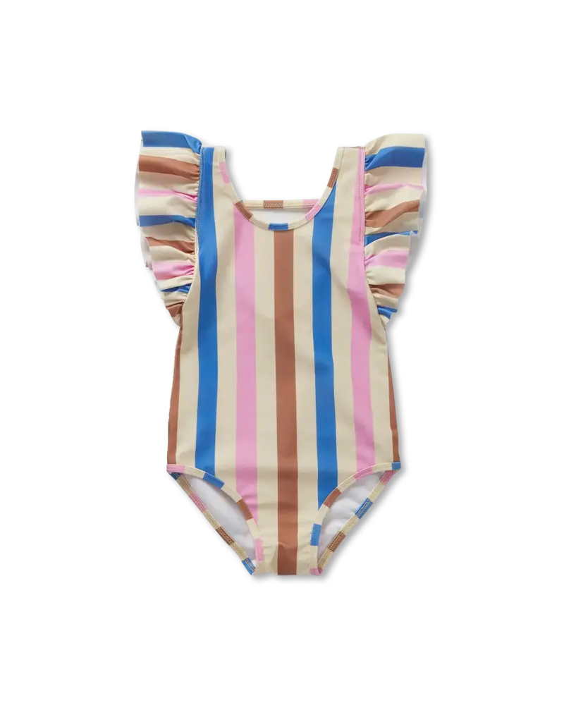 Sproet & Sprout Swimsuit ruffles multi stripes Sesame