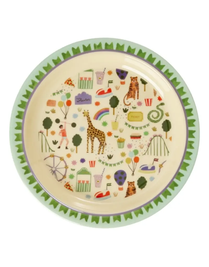 Rice Melamine Kids Lunch Plate with Mint Fun Fair Print