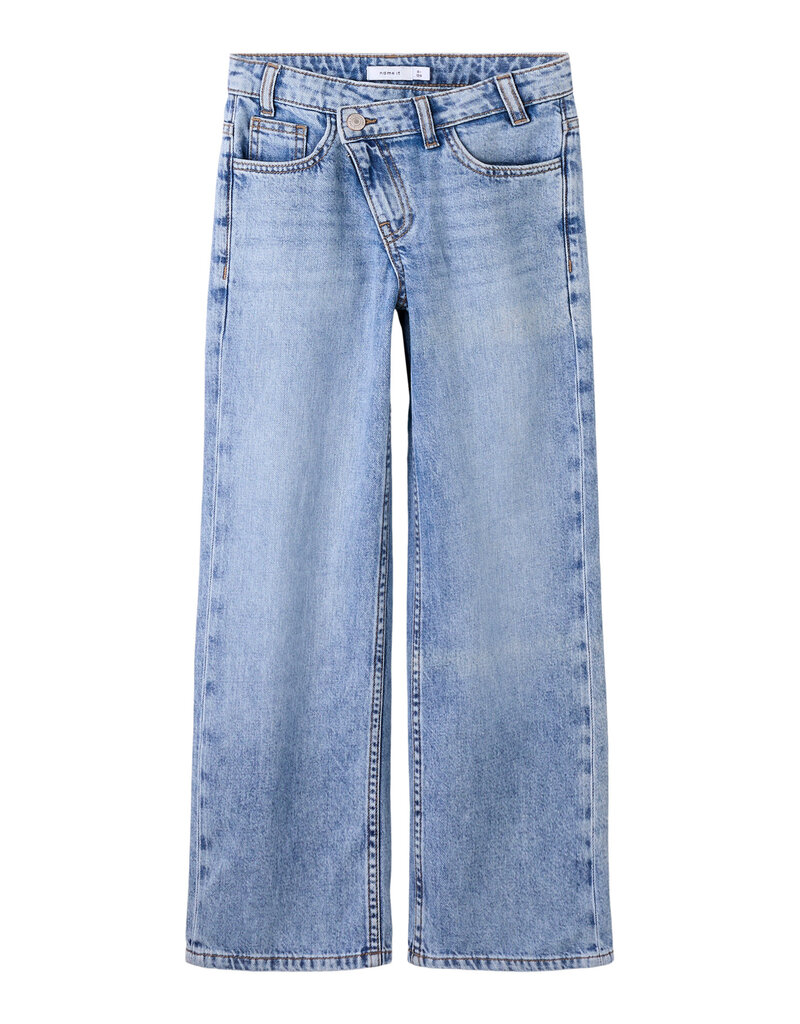 name it Rose Wide Asym Closure Jeans Medium Blue Denim