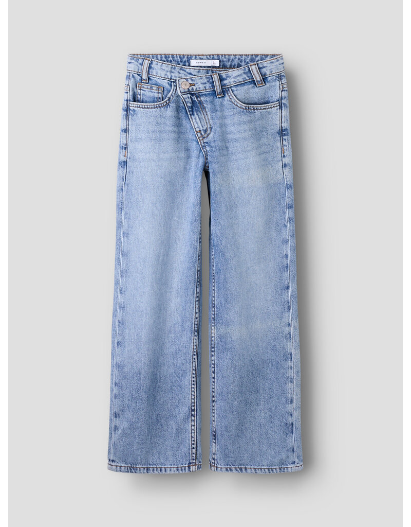 name it Rose Wide Asym Closure Jeans Medium Blue Denim