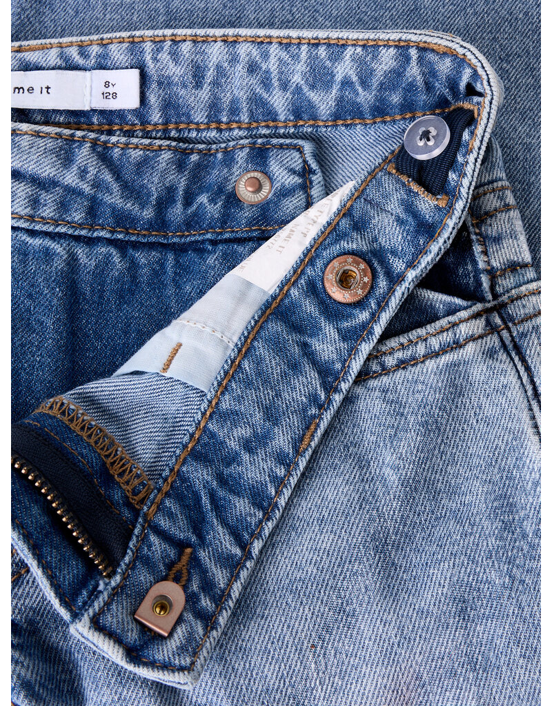 name it Rose Wide Asym Closure Jeans Medium Blue Denim