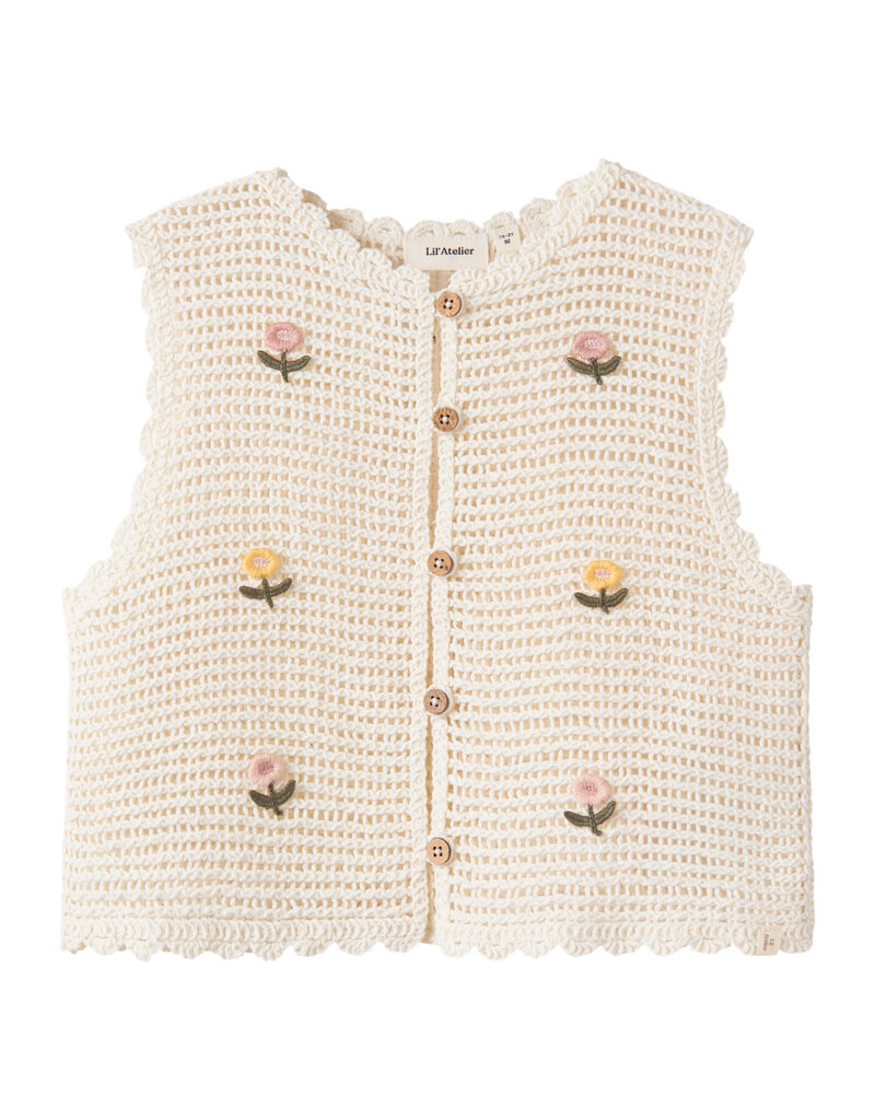 Lil' Atelier Flora Knit Vest Coconut Milk