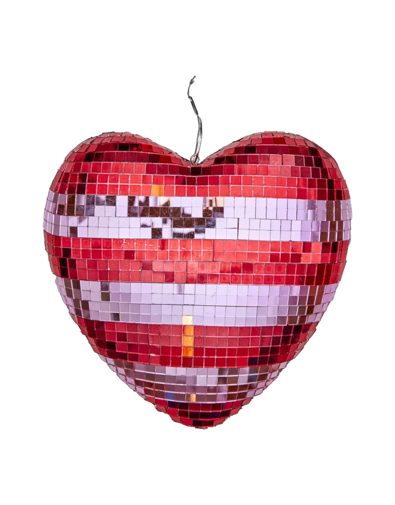 Rice Disco Ball in Heart Shape with Red and Pink Stripes