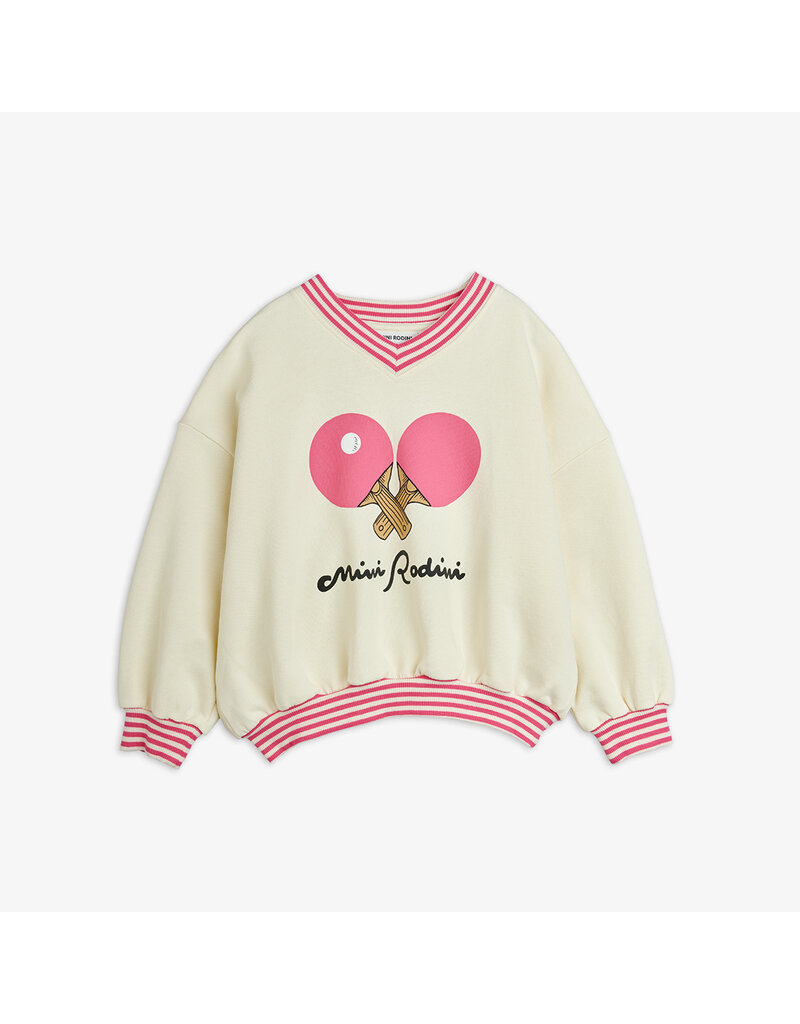 Mini Rodini Table tennis sp striped rib sweatshirt White