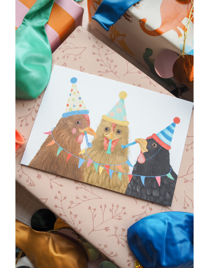 Getekenddoorzusje Dubbele Kaart Kippenfeest