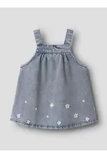 name it Flora Denim Emb Dress Light Blue