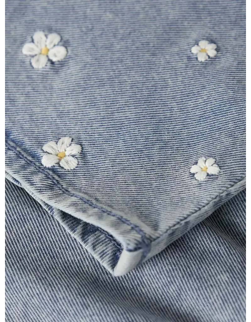 name it Flora Denim Emb Dress Light Blue