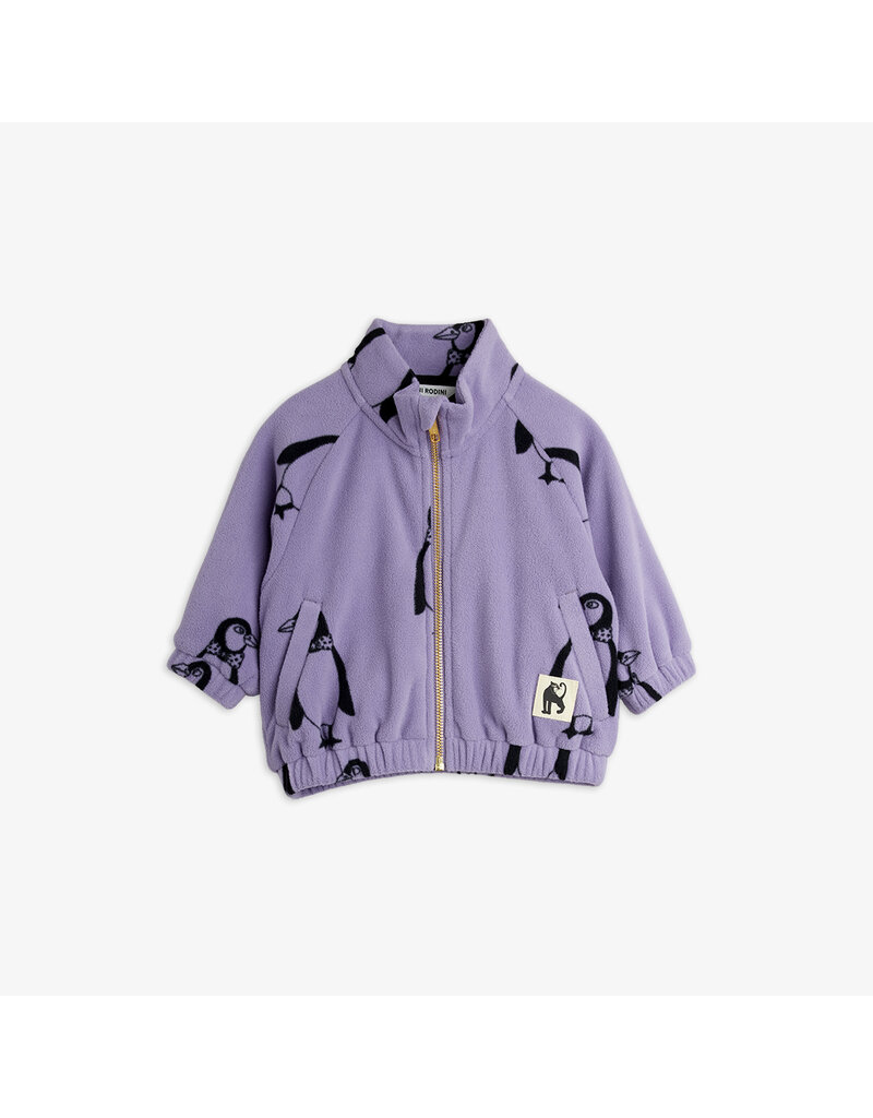 Mini Rodini Penguin aop fleece jacket purple