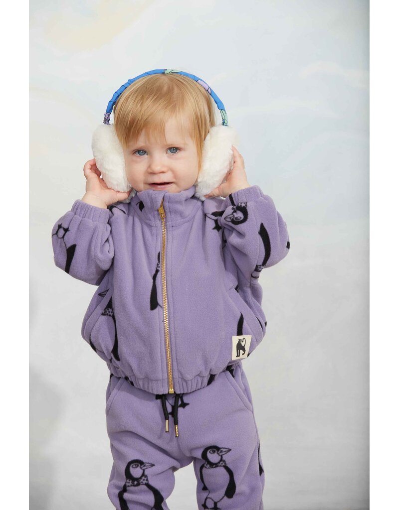 Mini Rodini Penguin aop fleece jacket purple