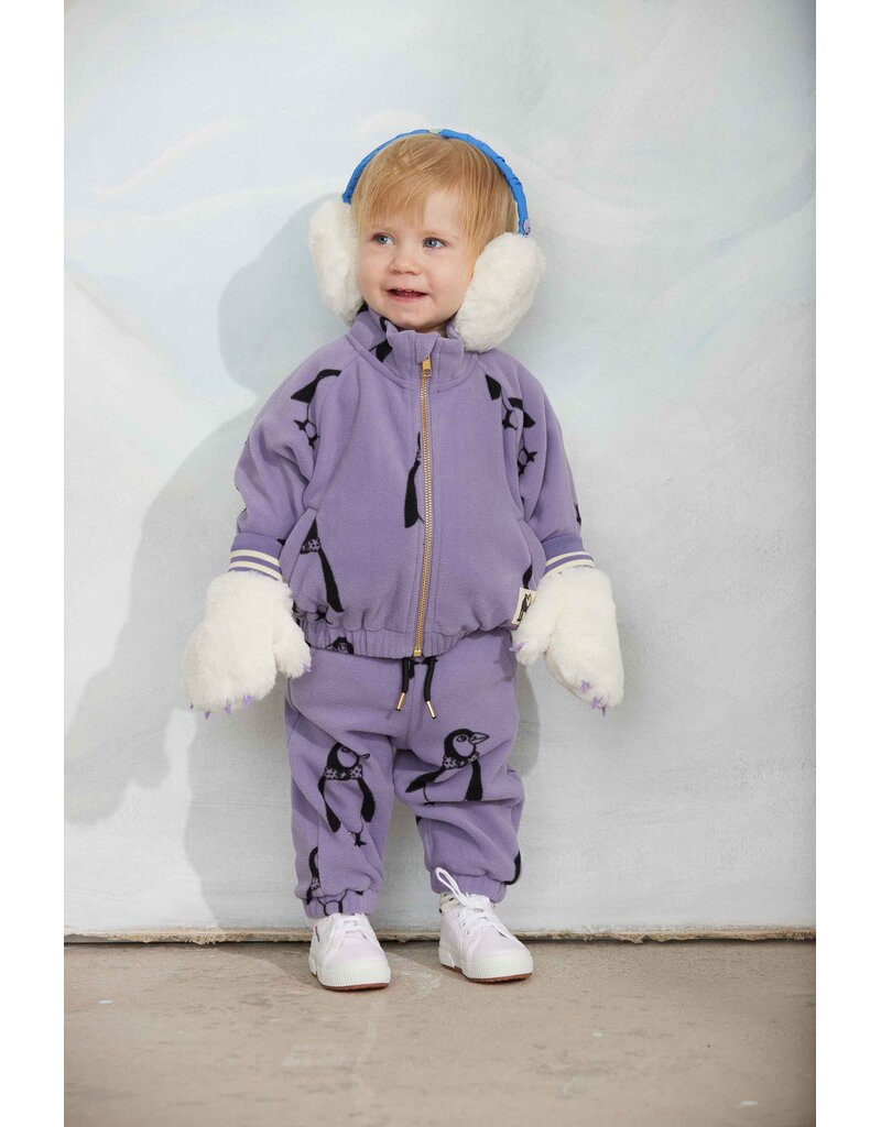 Mini Rodini Penguin aop fleece jacket purple