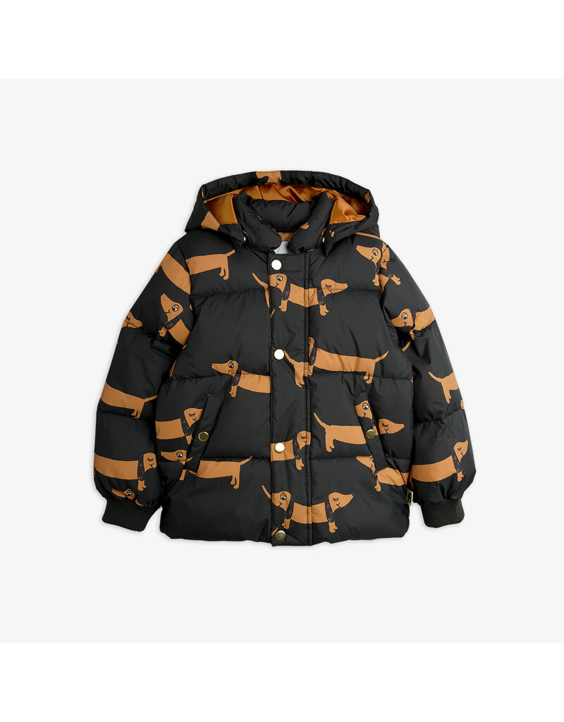 Mini Rodini Dog aop hooded puffer black