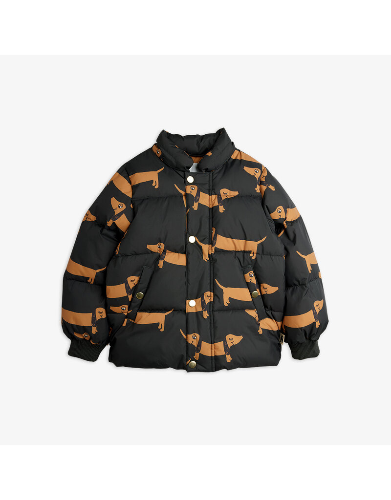 Mini Rodini Dog aop hooded puffer black