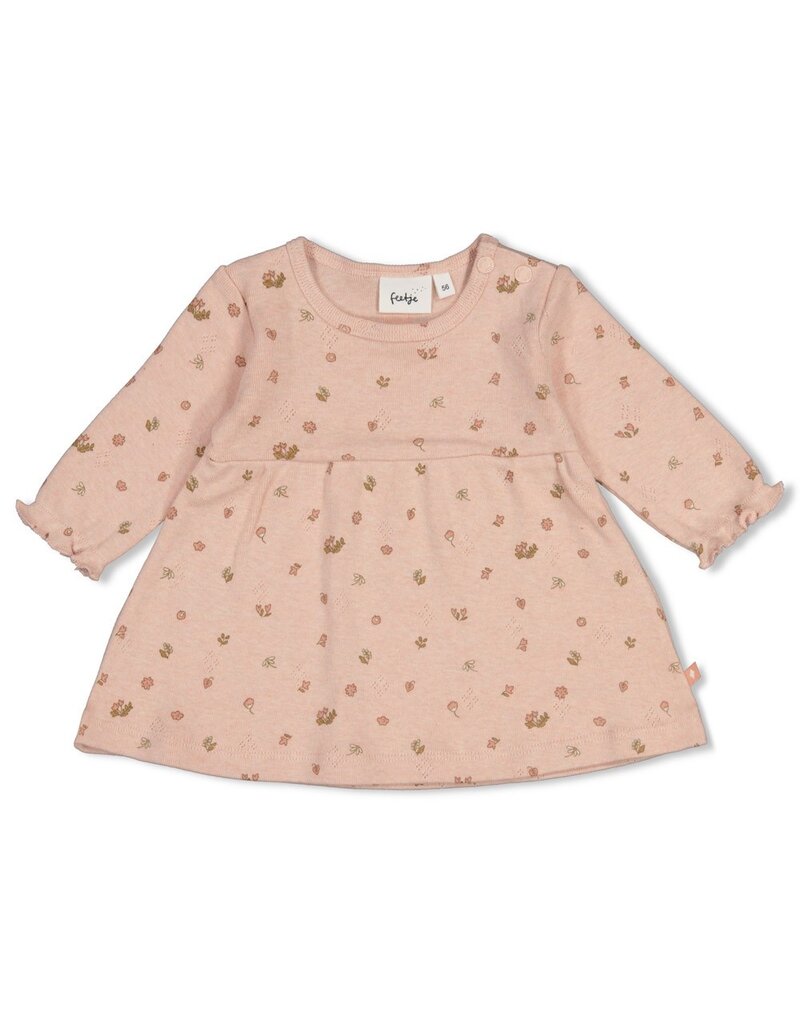 Feetje Jurk pointelle rib AOP - Fall in Love Roze Melange
