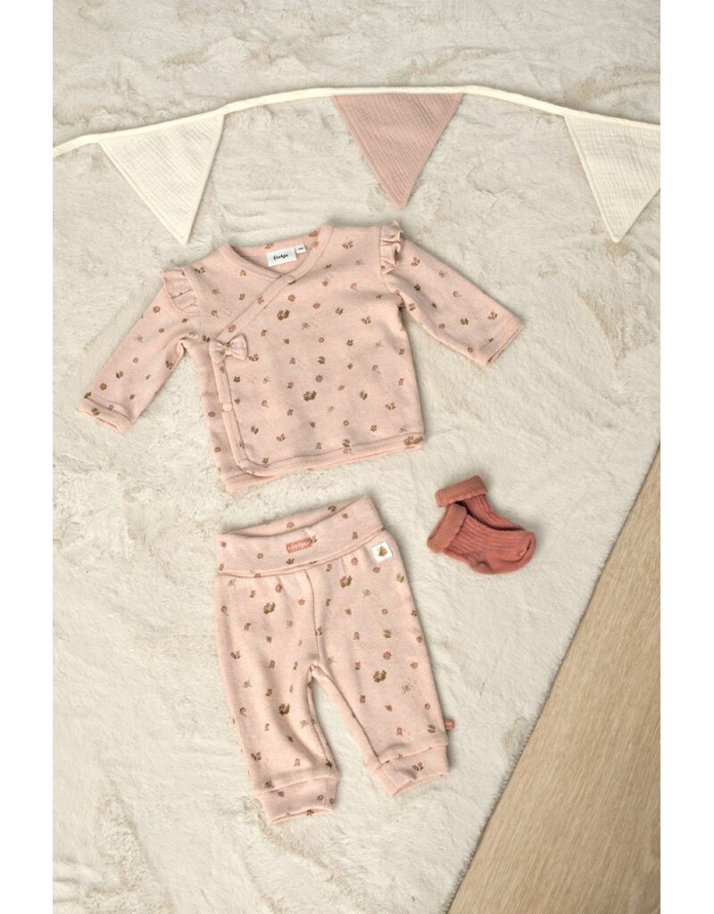 Feetje Broek pointelle rib AOP - Fall in Love Roze Melange