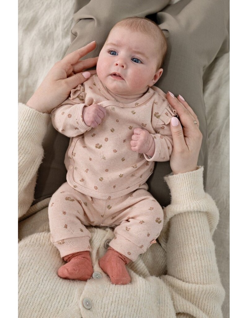 Feetje Broek pointelle rib AOP - Fall in Love Roze Melange