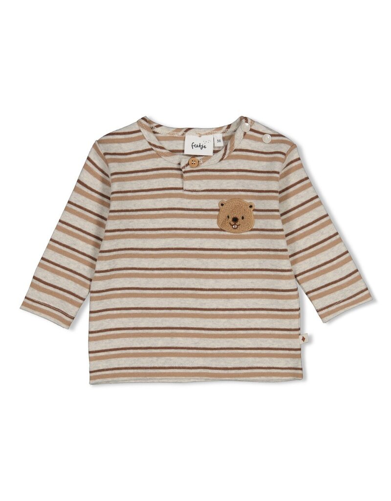 Feetje Longsleeve rib met streep - Tiny Timber Tales Grijs Melange