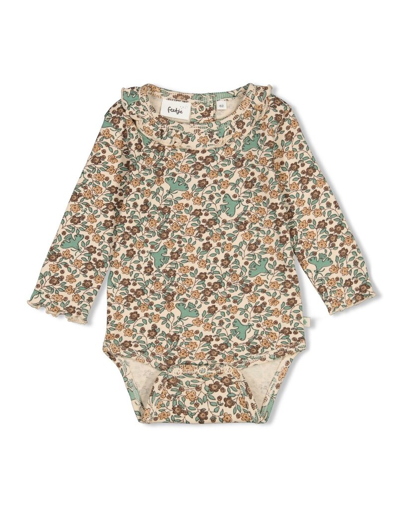 Feetje Romper rib AOP - Lucky Bloombird Offwhite