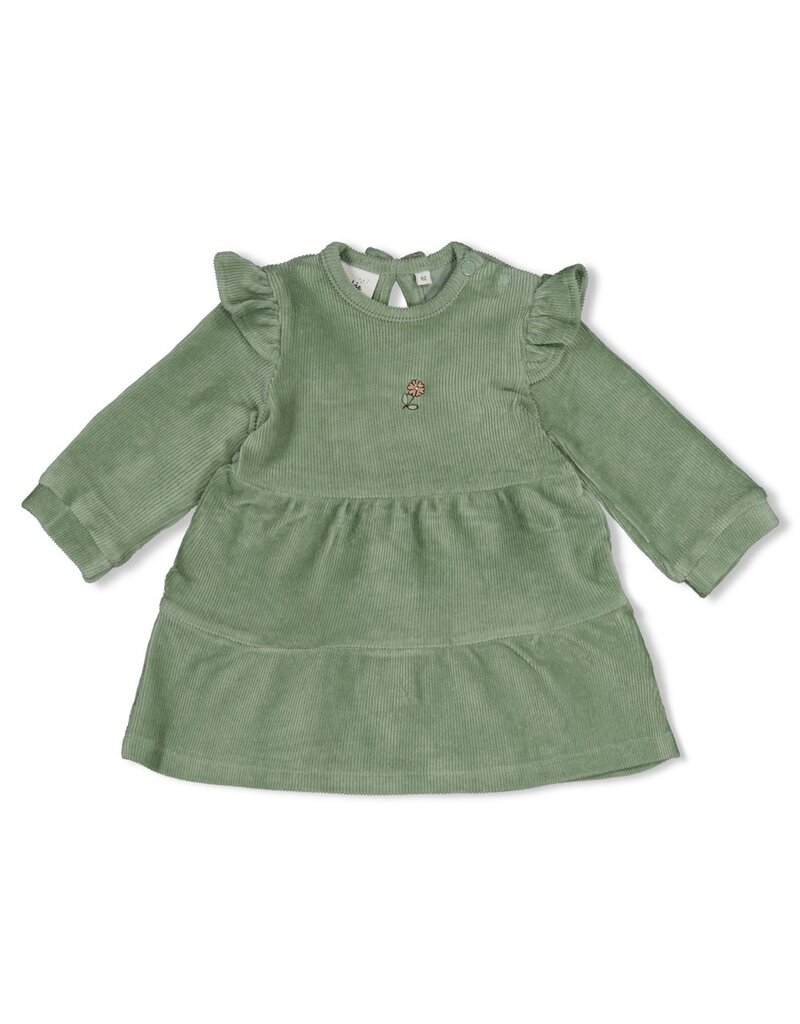 Feetje Jurk velours rib - Lucky Bloombird Jade Groen