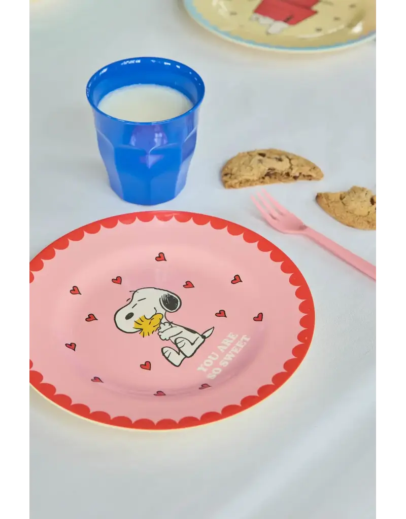 Rice Melamine Side Plate Pink with Pink Snoopy Print