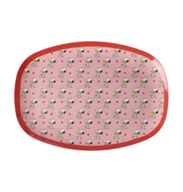 Rice Melamine Rectangular Pink Plate with Pink Snoopy Print