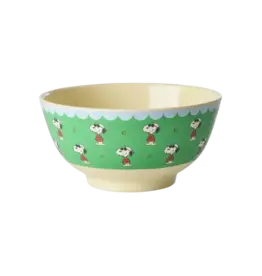 Rice Melamine Bowl Green with Green Snoppy Print