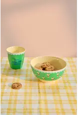Rice Melamine Bowl Green with Green Snoopy Print