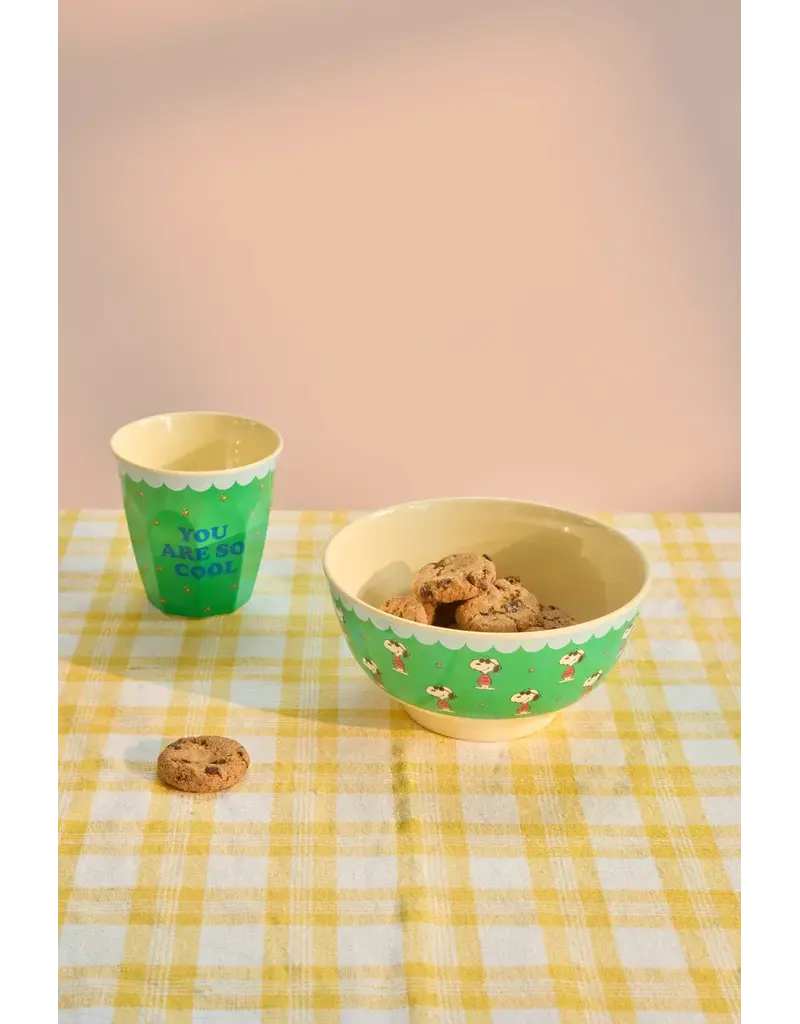 Rice Melamine Bowl Green with Green Snoopy Print