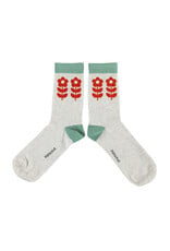 piupiuchick Socks Light Grey Red Flowers