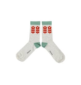 piupiuchick Socks Light Grey Red Flowers