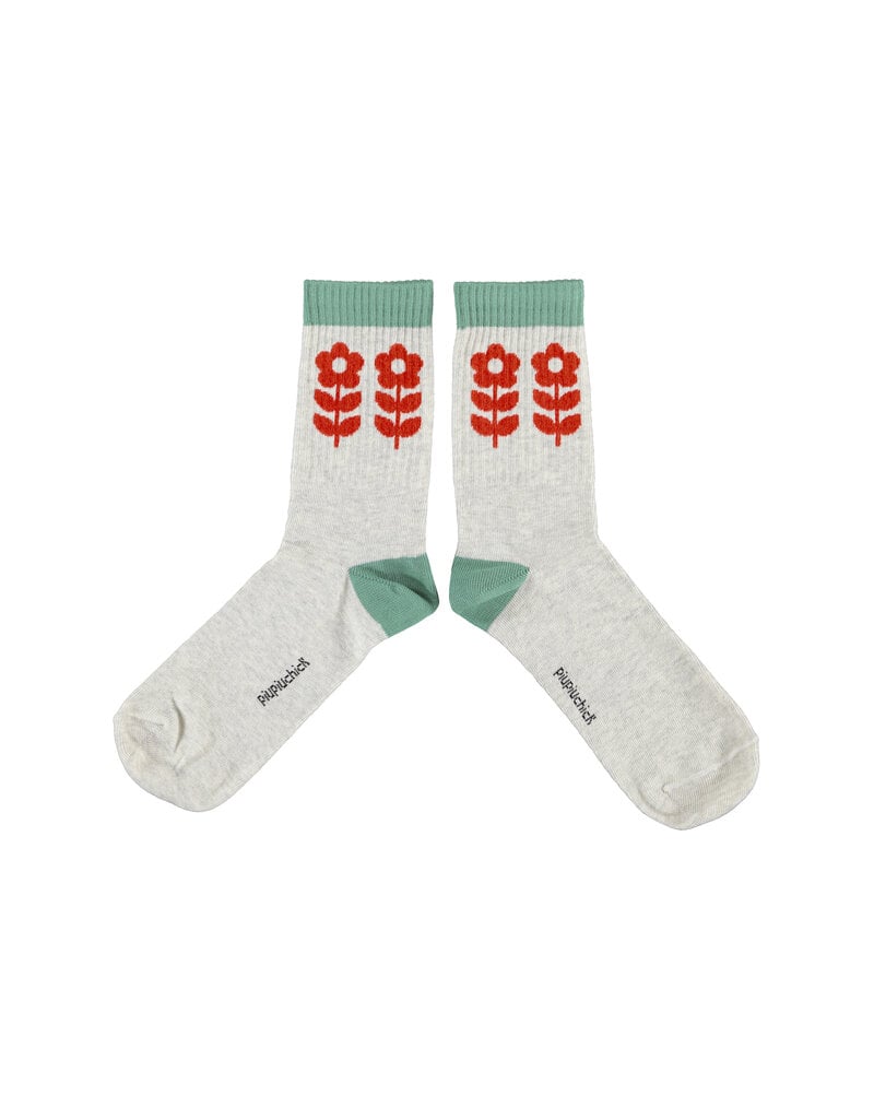 piupiuchick Socks Light Grey Red Flowers