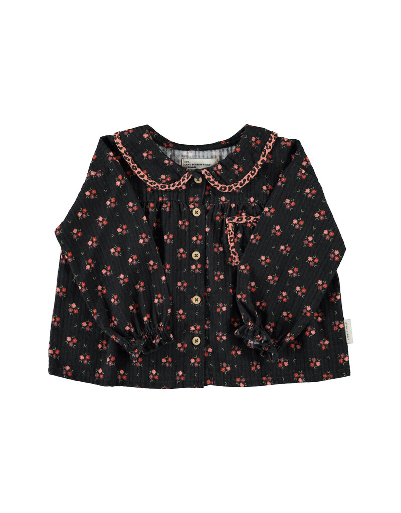piupiuchick Peter Pan Collar Blouse Black Flowers