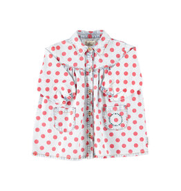 piupiuchick Short Dress Light Blue Denim Red Dots