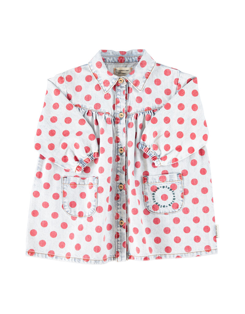 piupiuchick Short Dress Light Blue Denim Red Dots