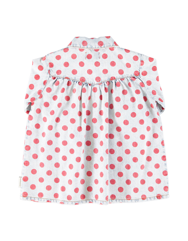 piupiuchick Short Dress Light Blue Denim Red Dots