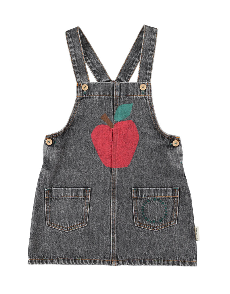 piupiuchick Short Dress Washed Black Denim Apple Print