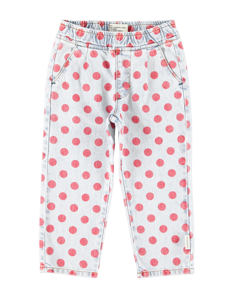 piupiuchick Trousers Light Blue Denim Red Dots