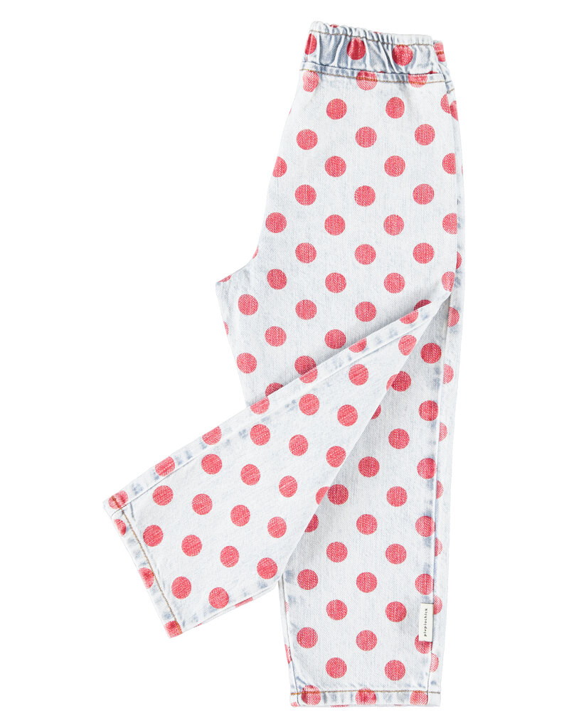 piupiuchick Trousers Light Blue Denim Red Dots