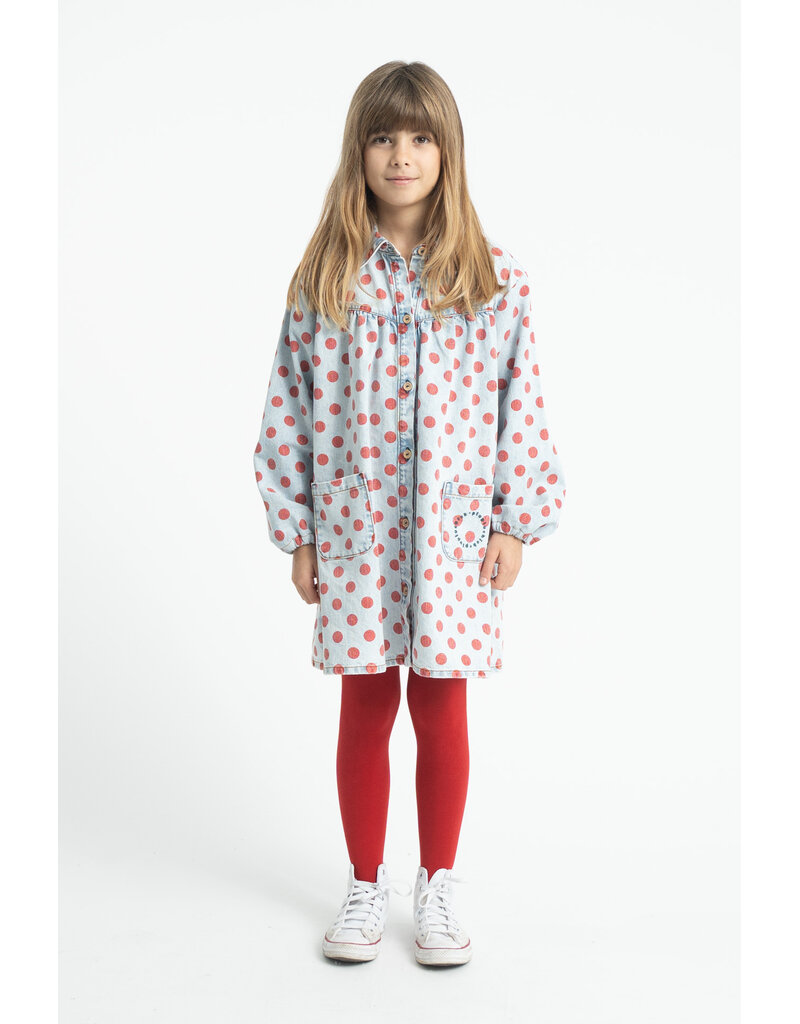 piupiuchick Short Dress Light Blue Denim Red Dots