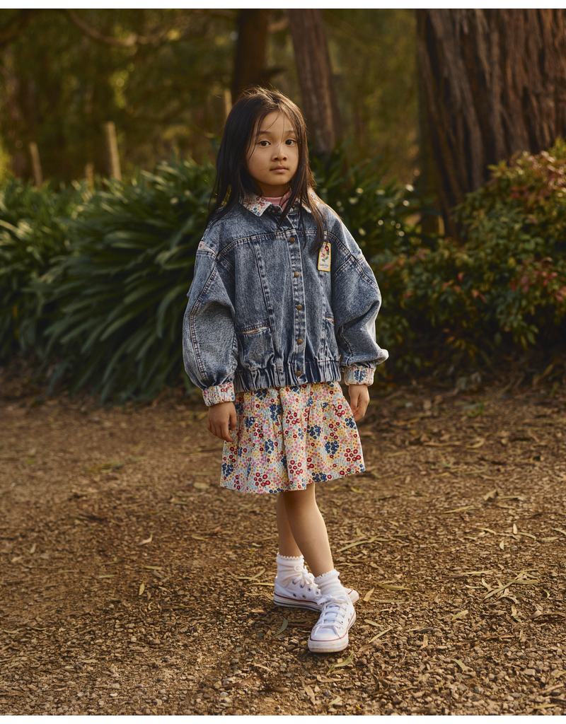 Goldie + Ace Mini Peony Print Batwing Denim Jacket