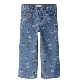 name it Rose Wide AOP Jeans Medium Blue Flower
