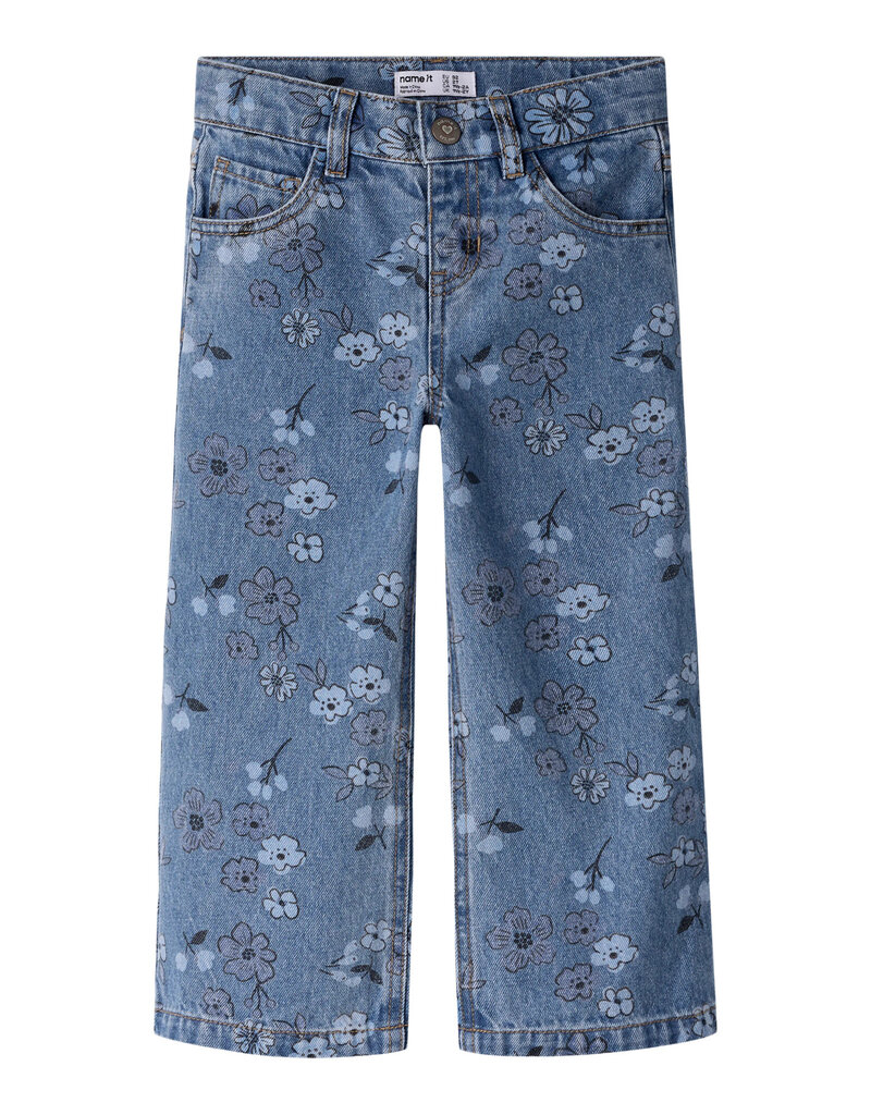name it Rose Wide AOP Jeans Medium Blue Flower