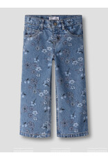name it Rose Wide AOP Jeans Medium Blue Flower