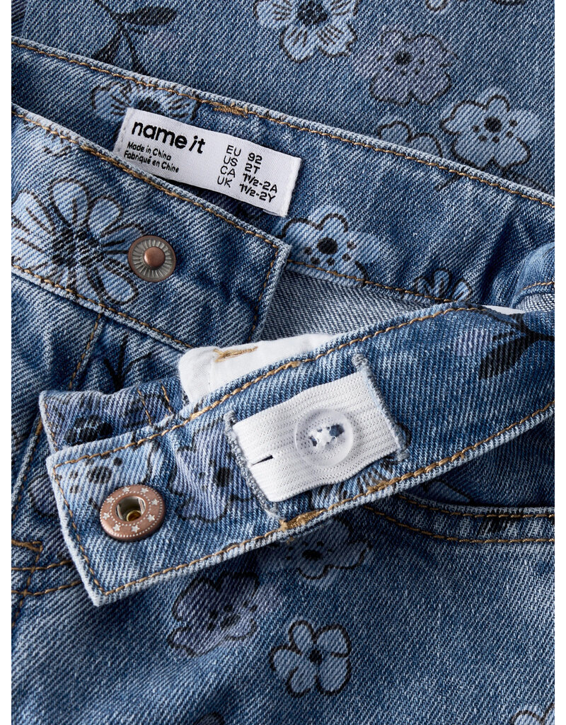 name it Rose Wide AOP Jeans Medium Blue Flower