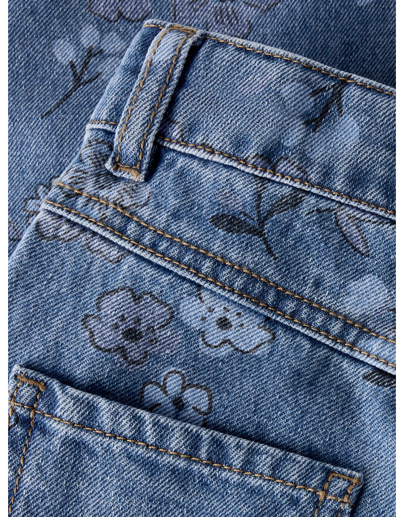 name it Rose Wide AOP Jeans Medium Blue Flower