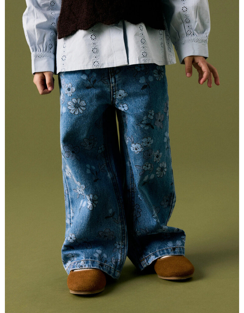name it Rose Wide AOP Jeans Medium Blue Flower
