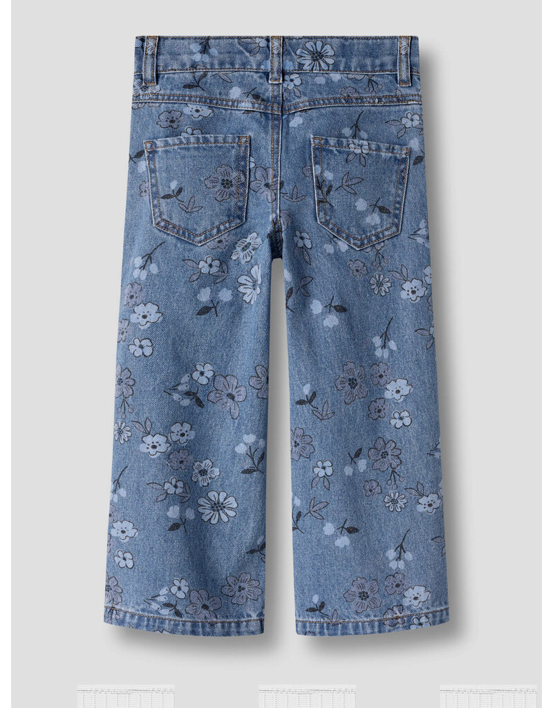 name it Rose Wide AOP Jeans Medium Blue Flower