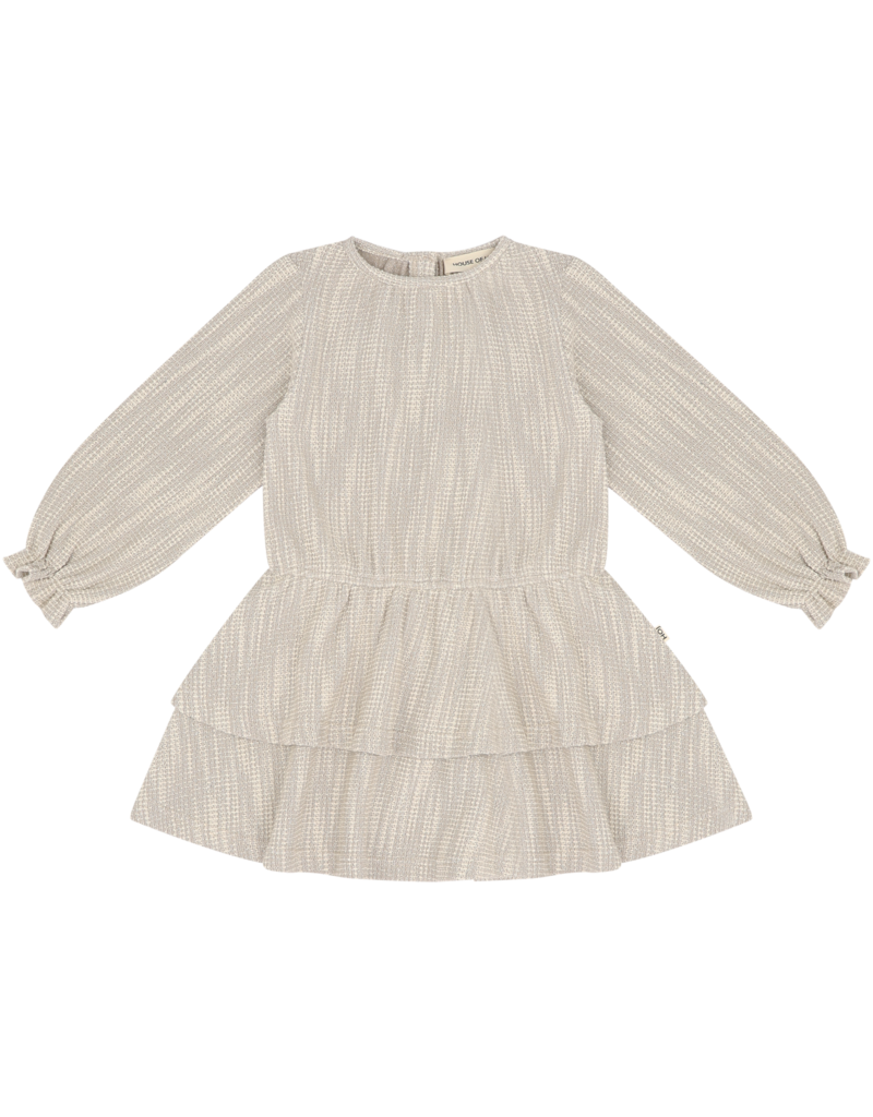 House of Jamie Ruffled Dress (LS) Sandshell Glamour (Tweed Jacquard)