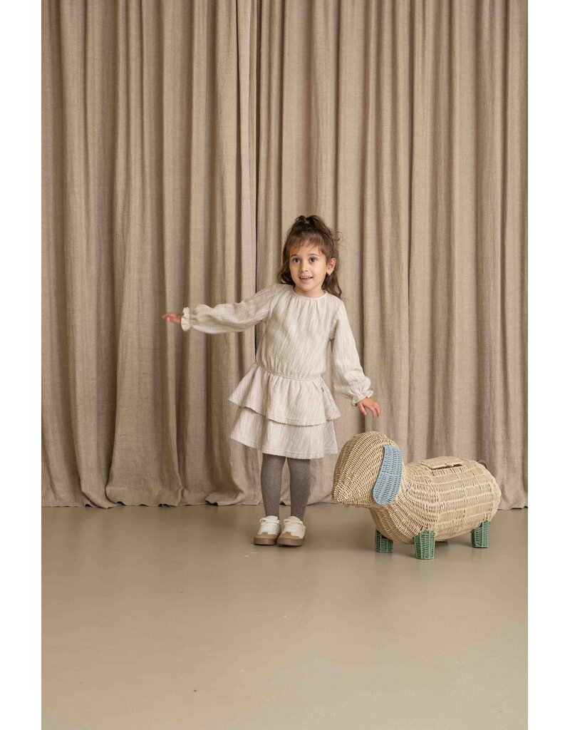 House of Jamie Ruffled Dress (LS) Sandshell Glamour (Tweed Jacquard)
