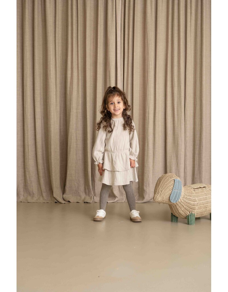 House of Jamie Ruffled Dress (LS) Sandshell Glamour (Tweed Jacquard)