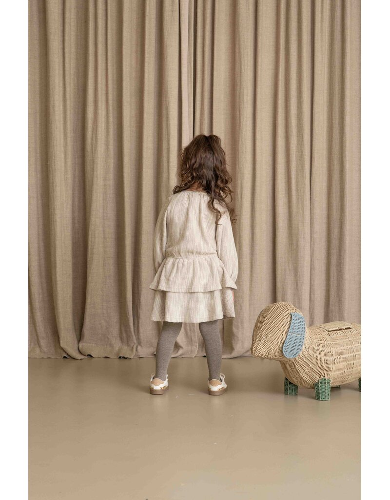 House of Jamie Ruffled Dress (LS) Sandshell Glamour (Tweed Jacquard)